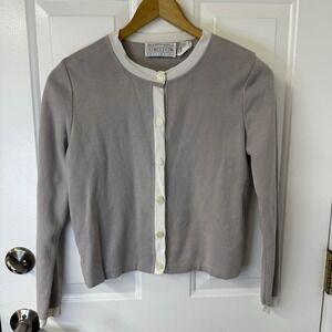 Saks Fifth‎ Avenue Folio Gray White Tipped Cardigan Quiet Luxury Womens Small